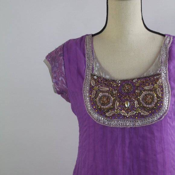 Purple Long Tunic with Design Small - Made in India - Picture 4 of 14